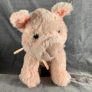 Russ Shining Stars Pink Pig Plush Stuffed Farm Animal Toy Bow Silver Swirl 9”​